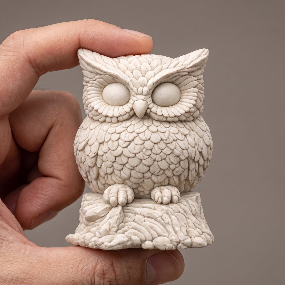 Bilge Baykuş — avuç içi boyut, 8 × 6 × 4 cm