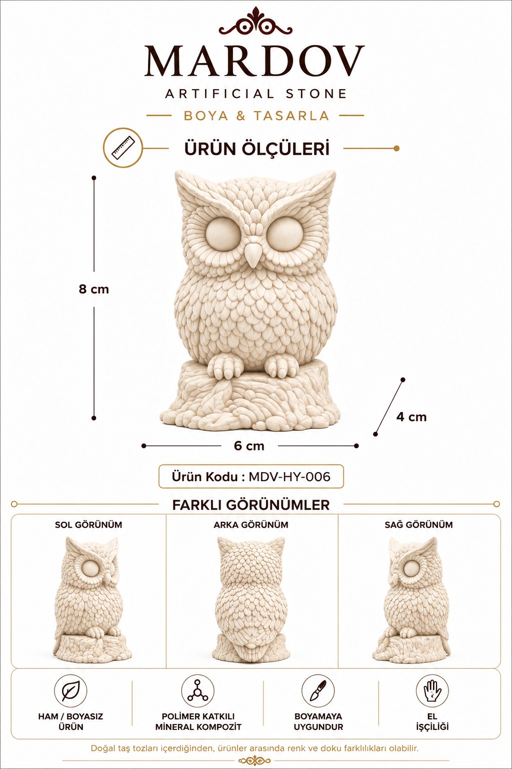 Bilge Baykuş — ürün ölçüleri ve farklı görünümler