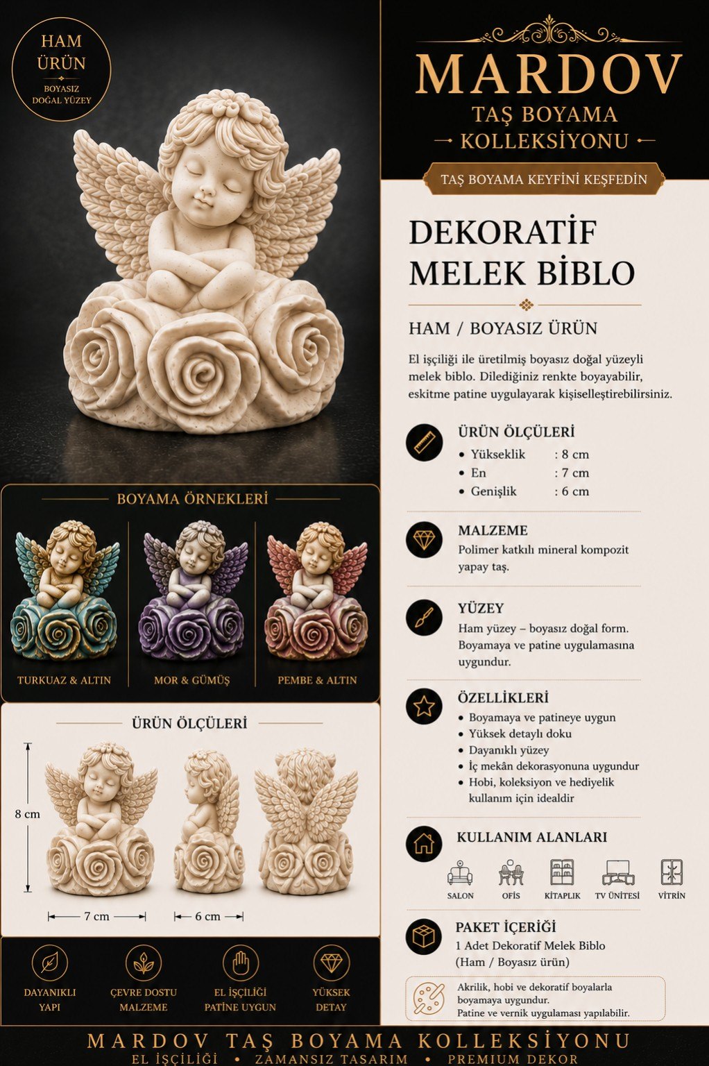 Güller Üzerinde Melek — dekoratif melek biblo tanıtımı, malzeme ve özellikler