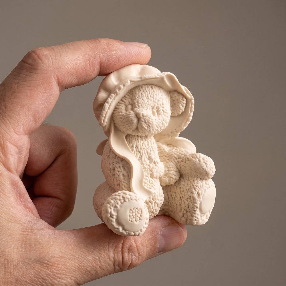 Şapkalı Ayıcık — avuç içi boyut, 6 × 5 × 4 cm