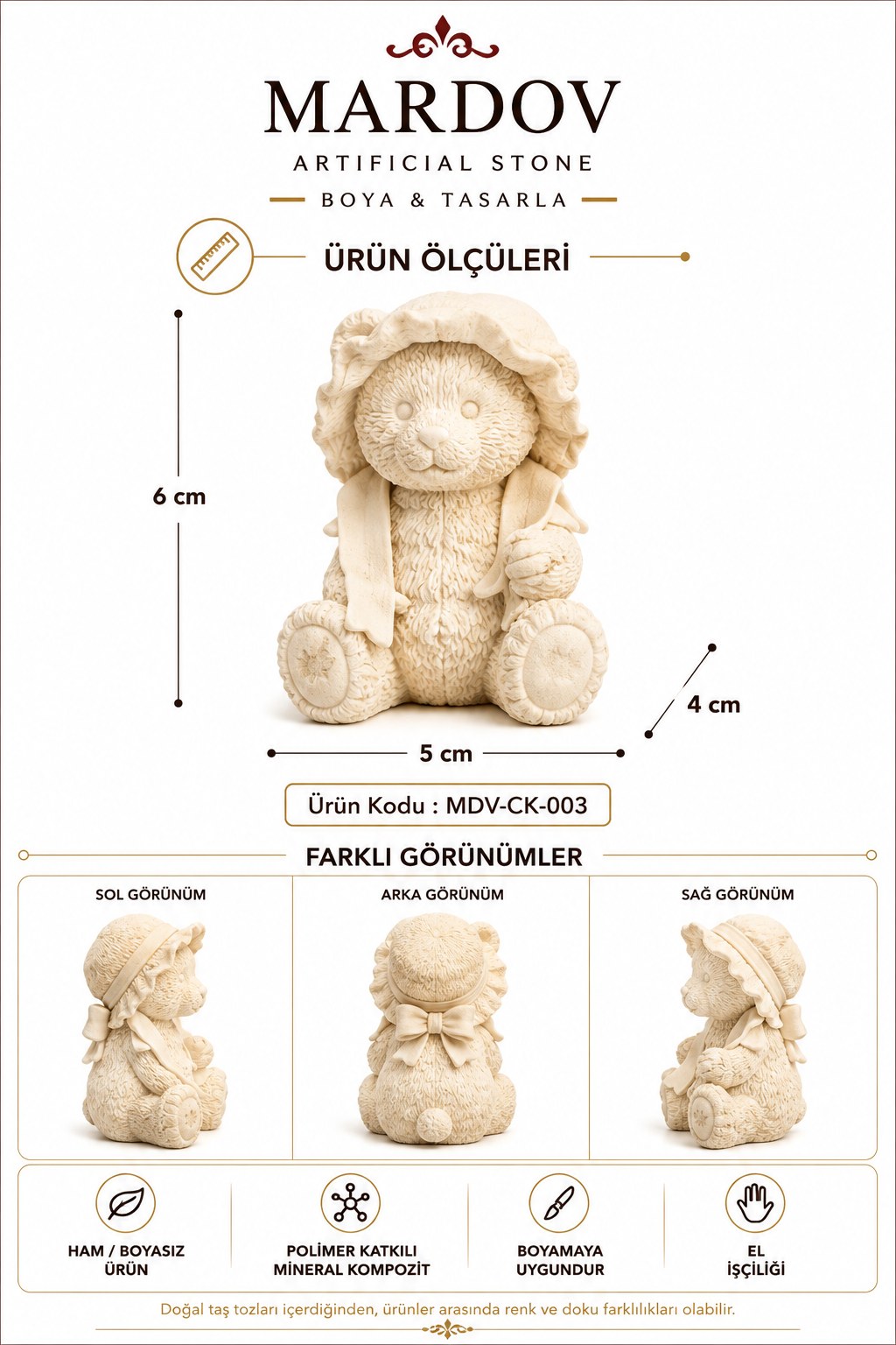 Şapkalı Ayıcık — ürün ölçüleri ve farklı görünümler