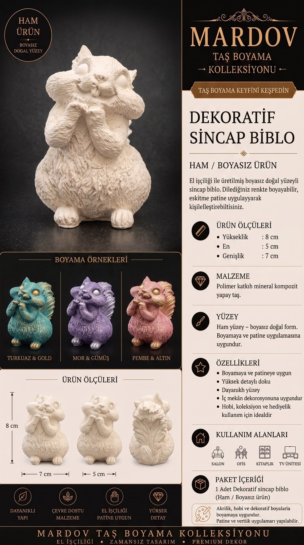 Sevimli Sincap — dekoratif sincap biblo tanıtımı, malzeme ve özellikler
