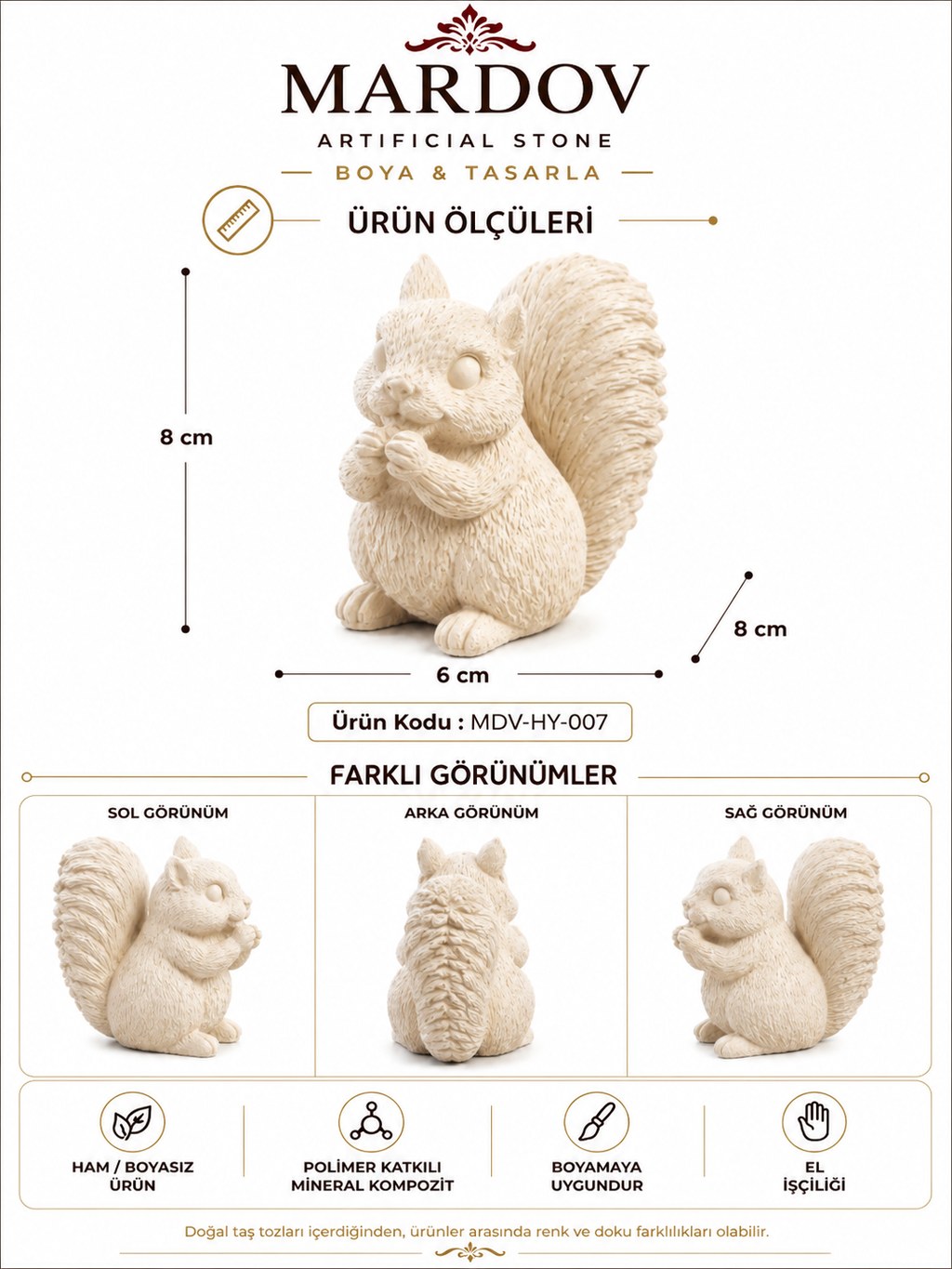 Sevimli Sincap — ürün ölçüleri ve farklı görünümler